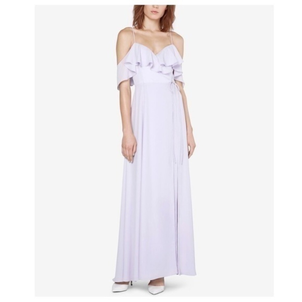 FAME AND PARTNERS Purple Cold Shoulder Wrap Dress
